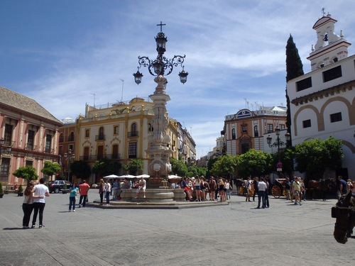 The main plaza outside of Seville Cathedral.